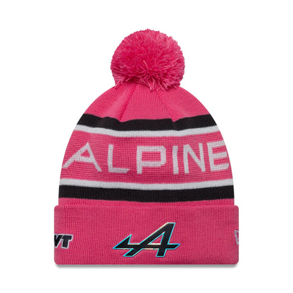 This is a Alpine Racing Youth Replica Pierre Gasly Pink Cuff Knit Beanie Hat 1