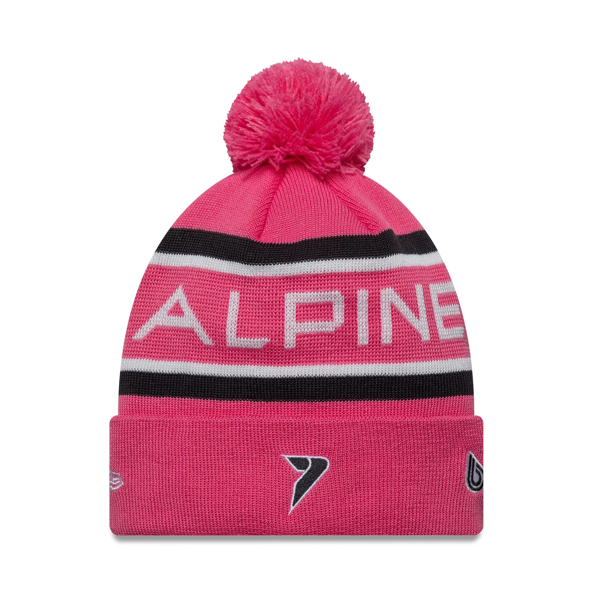 This is a Alpine Racing Youth Replica Jack Doohan Pink Cuff Knit Beanie Hat 2
