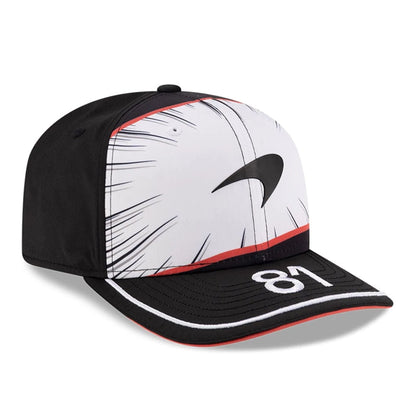 This is a McLaren Racing Oscar Piastri Japan Race Special Black 9SEVENTY Stretch Snap Adjustable Cap 4