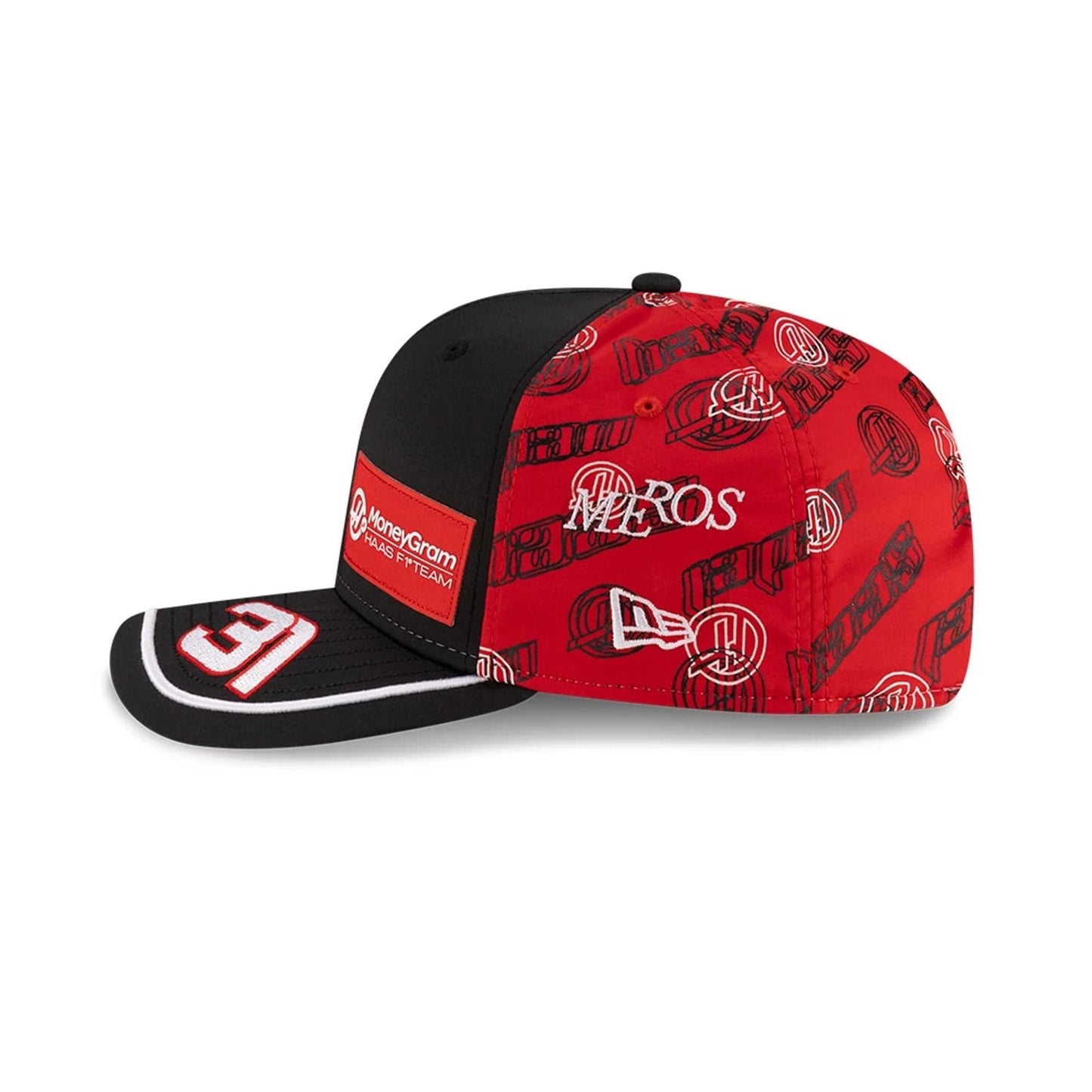 This is a MoneyGram Haas F1 Esteban Ocon Japan Race Special Black 9SEVENTY Stretch Snap Adjustable Cap 4