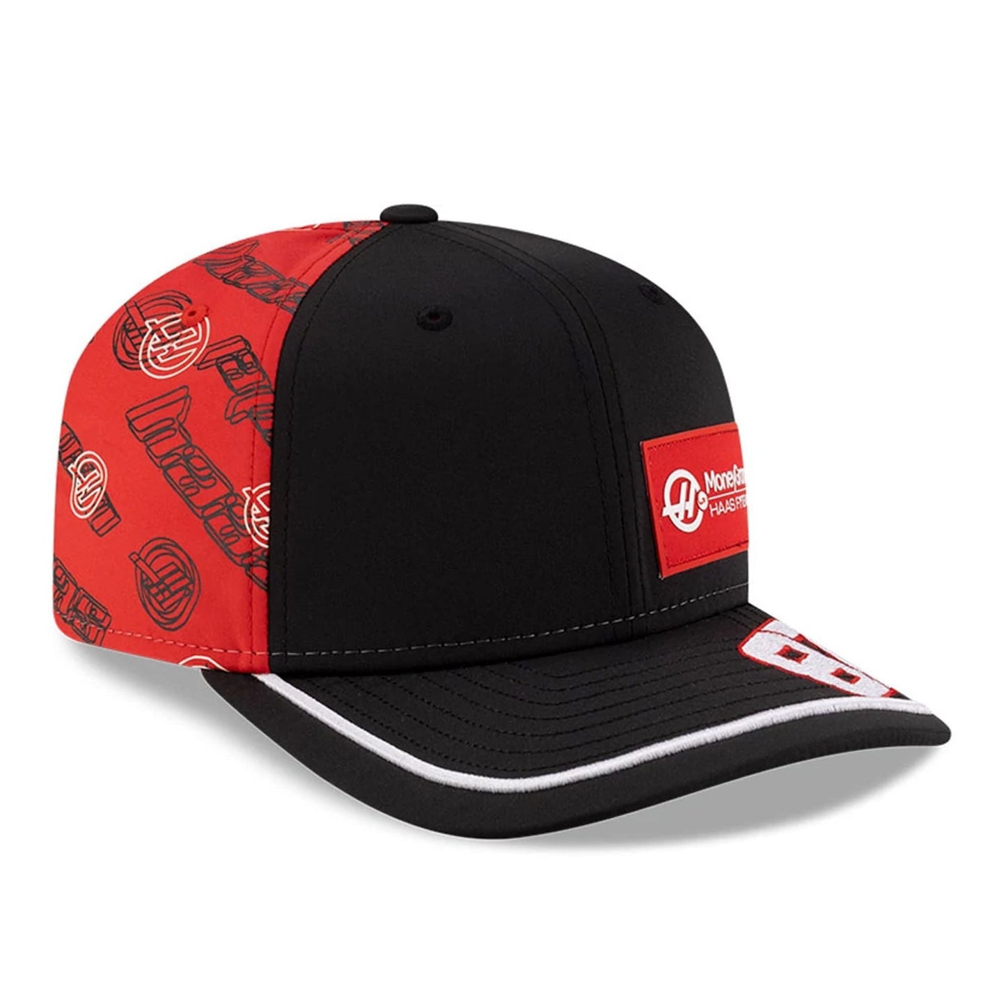 This is a MoneyGram Haas F1 Oliver Bearman Japan Race Special Black 9SEVENTY Stretch Snap Adjustable Cap 3