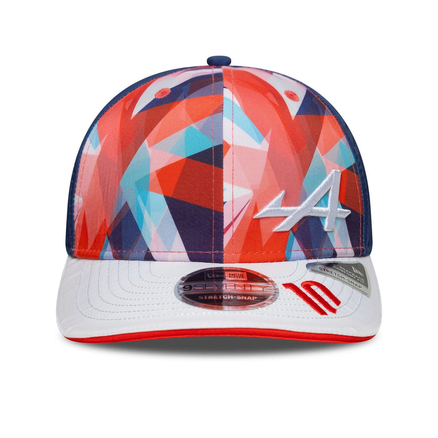 This is a Alpine Racing Pierre Gasly Silverstone Race Special White 9SEVENTY Stretch Snap Adjustable Cap 3