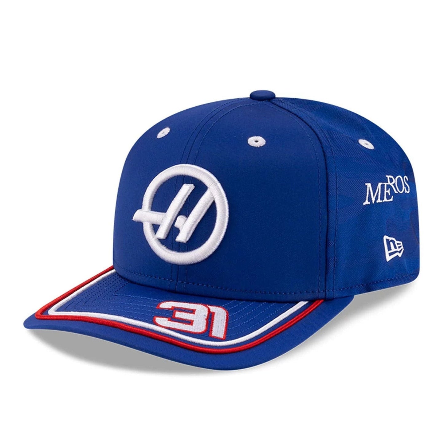 This is a MoneyGram Haas F1 Esteban Ocon Silverstone Race Special Blue 9SEVENTY Stretch Snap Adjustable Cap 3