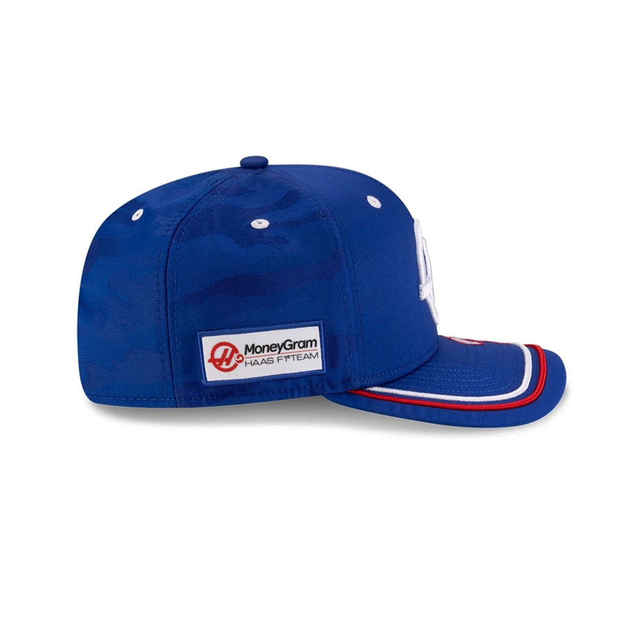 This is a MoneyGram Haas F1 Esteban Ocon Silverstone Race Special Blue 9SEVENTY Stretch Snap Adjustable Cap 4