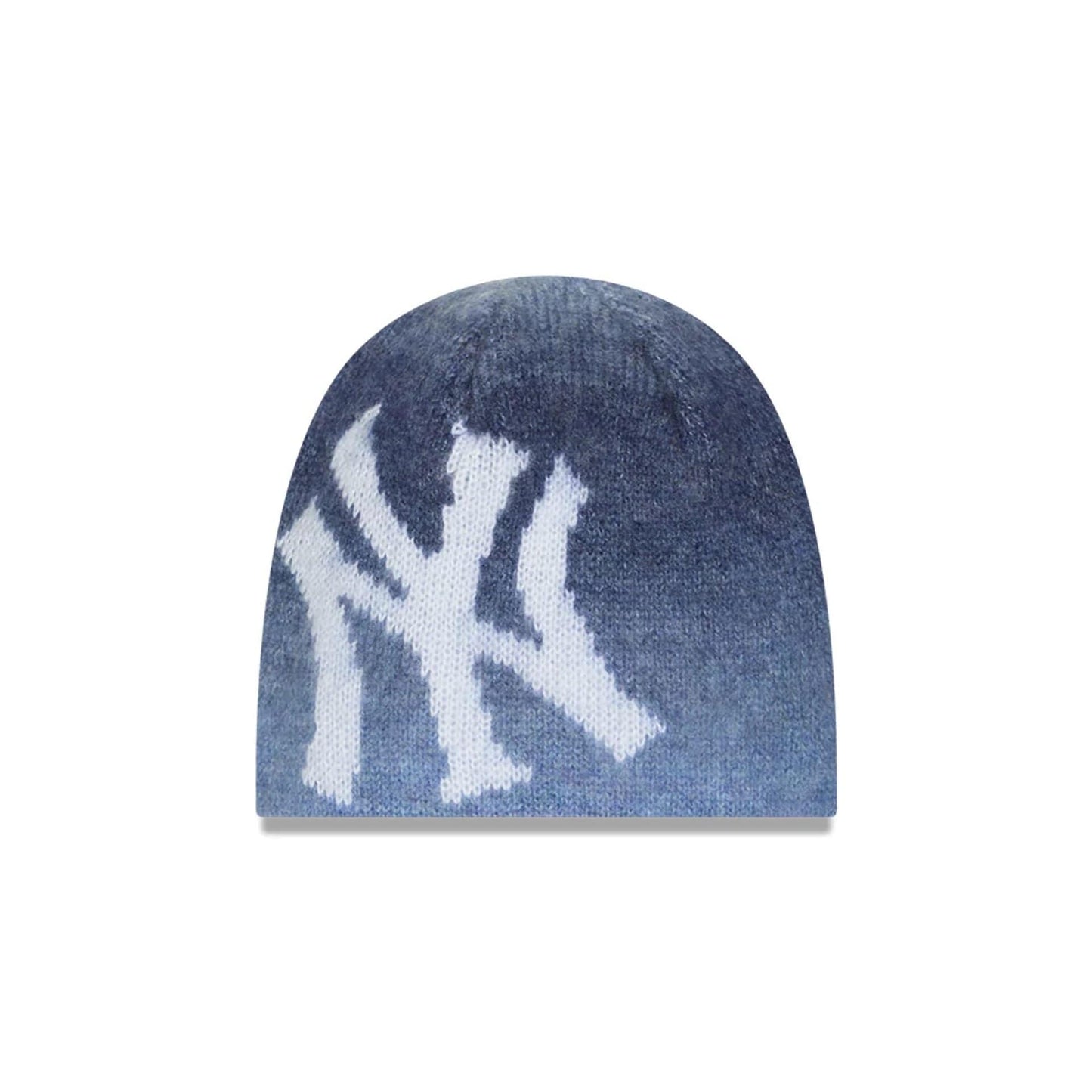 This is a New York Yankees MLB Gradient Open Blue Skull Knit Beanie Hat 1