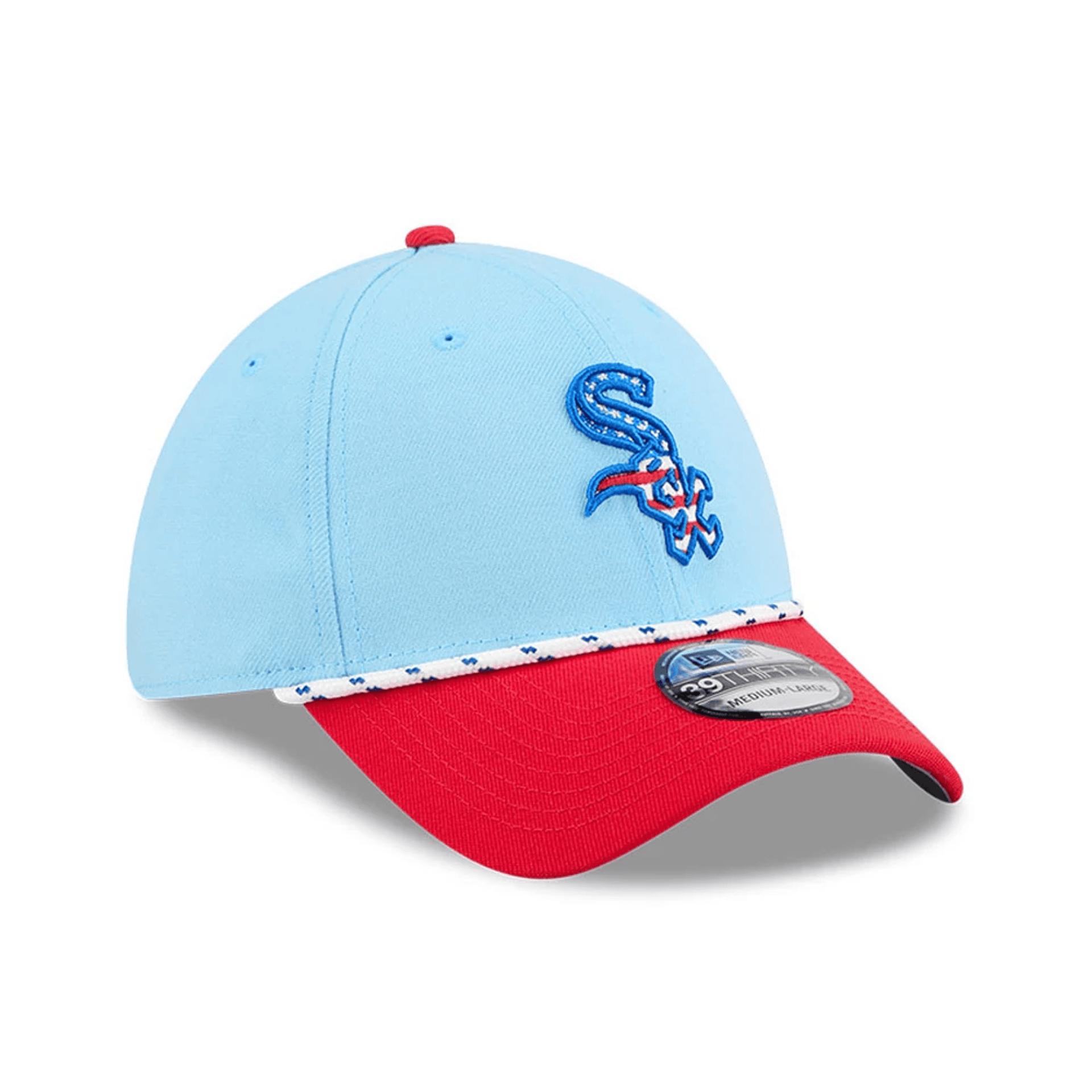 This is a Chicago White Sox MLB 4th Of July Blue 39THIRTY Stretch Fit Cap 4