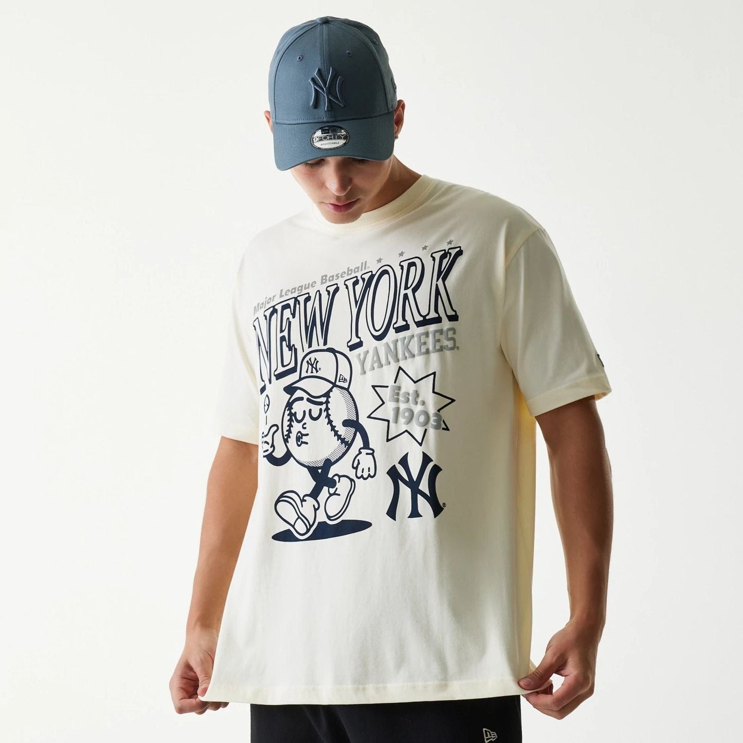The Male model is wearing New York Yankees MLB Sport Classic Cream T-Shirt 1