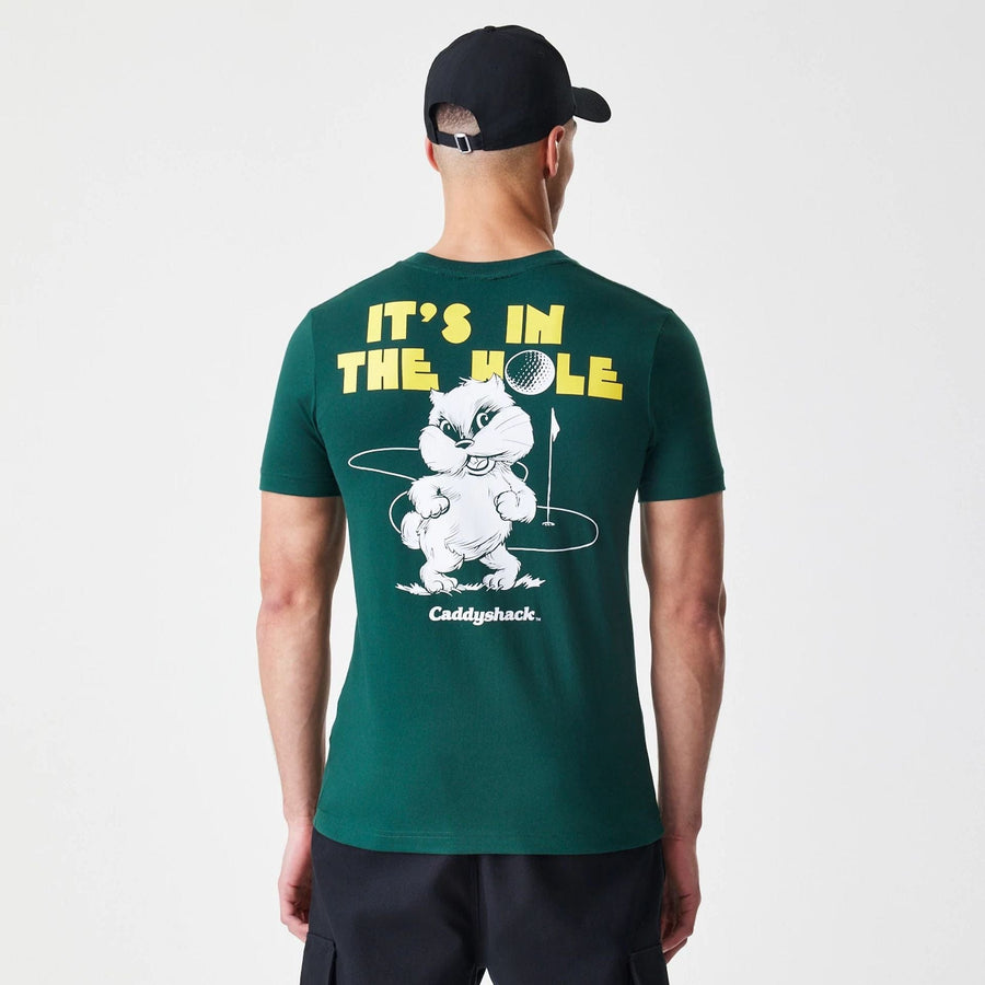 The Male model is wearing Caddyshack It's In The Hole Dark Green T-Shirt 2