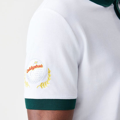 The Male model is wearing Caddyshack BushWood White Polo T-Shirt 5