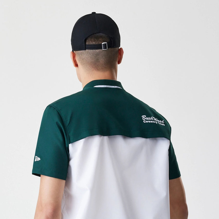 The Male model is wearing Caddyshack BushWood White 1/4 Zip Polo T-Shirt 7