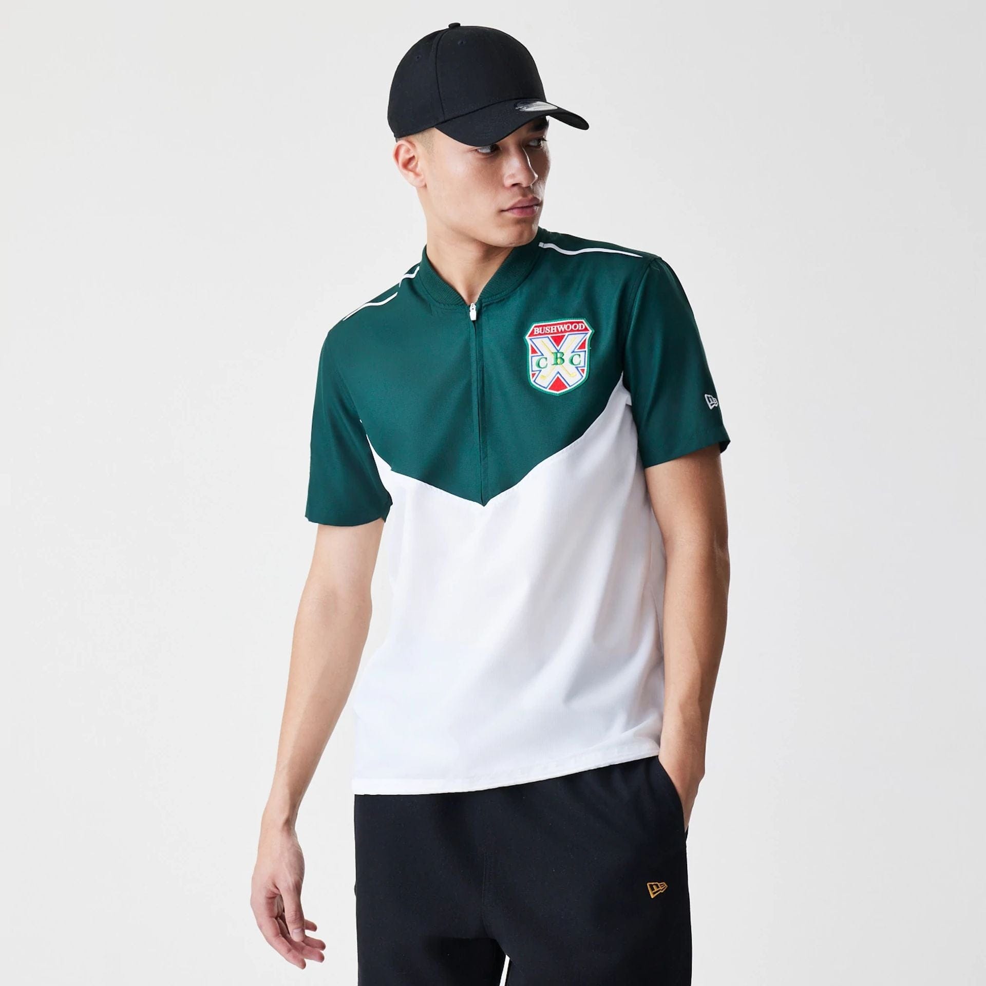 The Male model is wearing Caddyshack BushWood White 1/4 Zip Polo T-Shirt 1