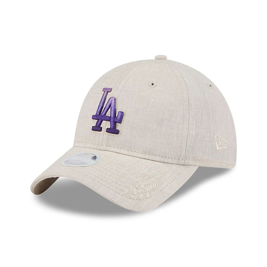 This is a LA Dodgers Floral Visor Open Beige 9TWENTY Adjustable Cap 1