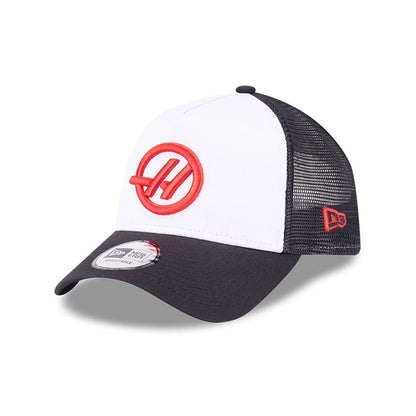 This is a TGR  Haas F1 Black 9FORTY E-Frame Trucker Adjustable Cap 1