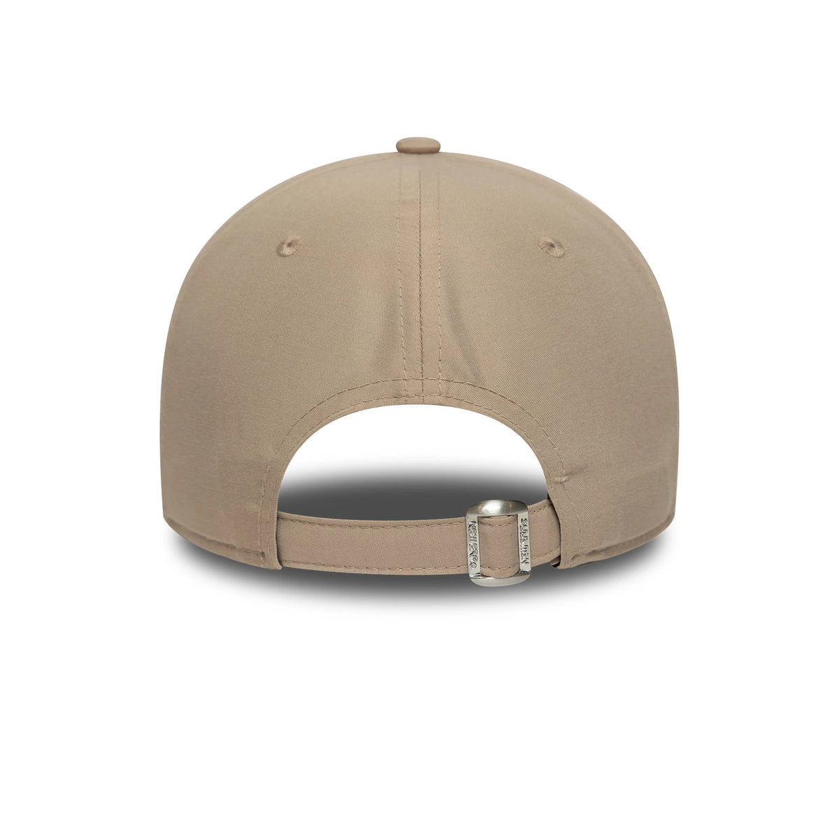 New York Yankees MLB Flawless Pastel Brown New Era 9FORTY Adjustable Cap, rear view showing the clean back panels with a brown adjustable strap featuring a silver buckle for size adjustment.