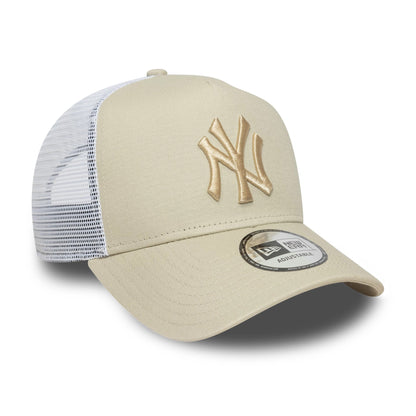 This is a New York Yankees MLB League Essential Light Beige 9FORTY E-Frame Trucker Adjustable Cap 3