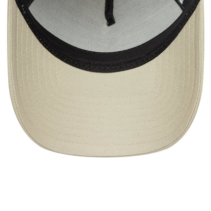 This is a New York Yankees MLB League Essential Light Beige 9FORTY E-Frame Trucker Adjustable Cap 5