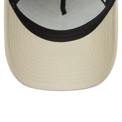 This is a New York Yankees MLB League Essential Light Beige 9FORTY E-Frame Trucker Adjustable Cap 5