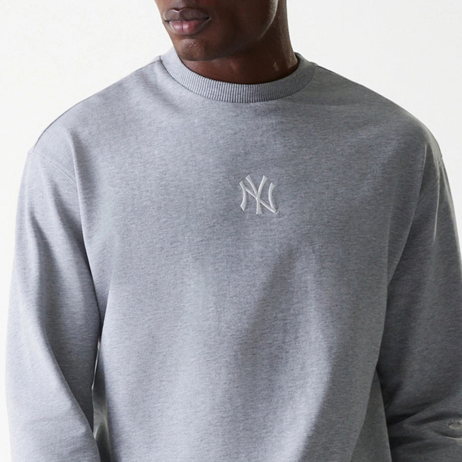 The Male model is wearing New York Yankees MLB League Essential Grey Crew Neck Sweater 6