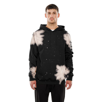The Male model is wearing New York Yankees MLB Bleach Out Black Pullover Hoodie 1