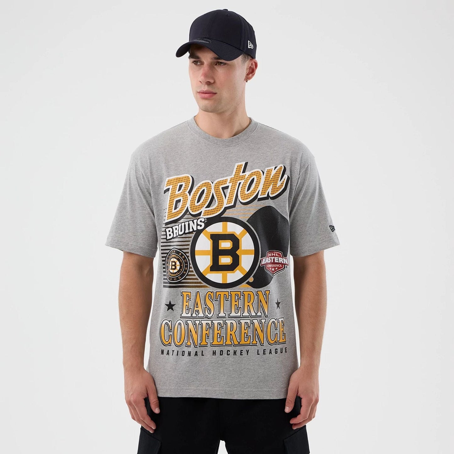 The Male model is wearing Boston Bruins NHL Sport Classic Grey T-Shirt 1