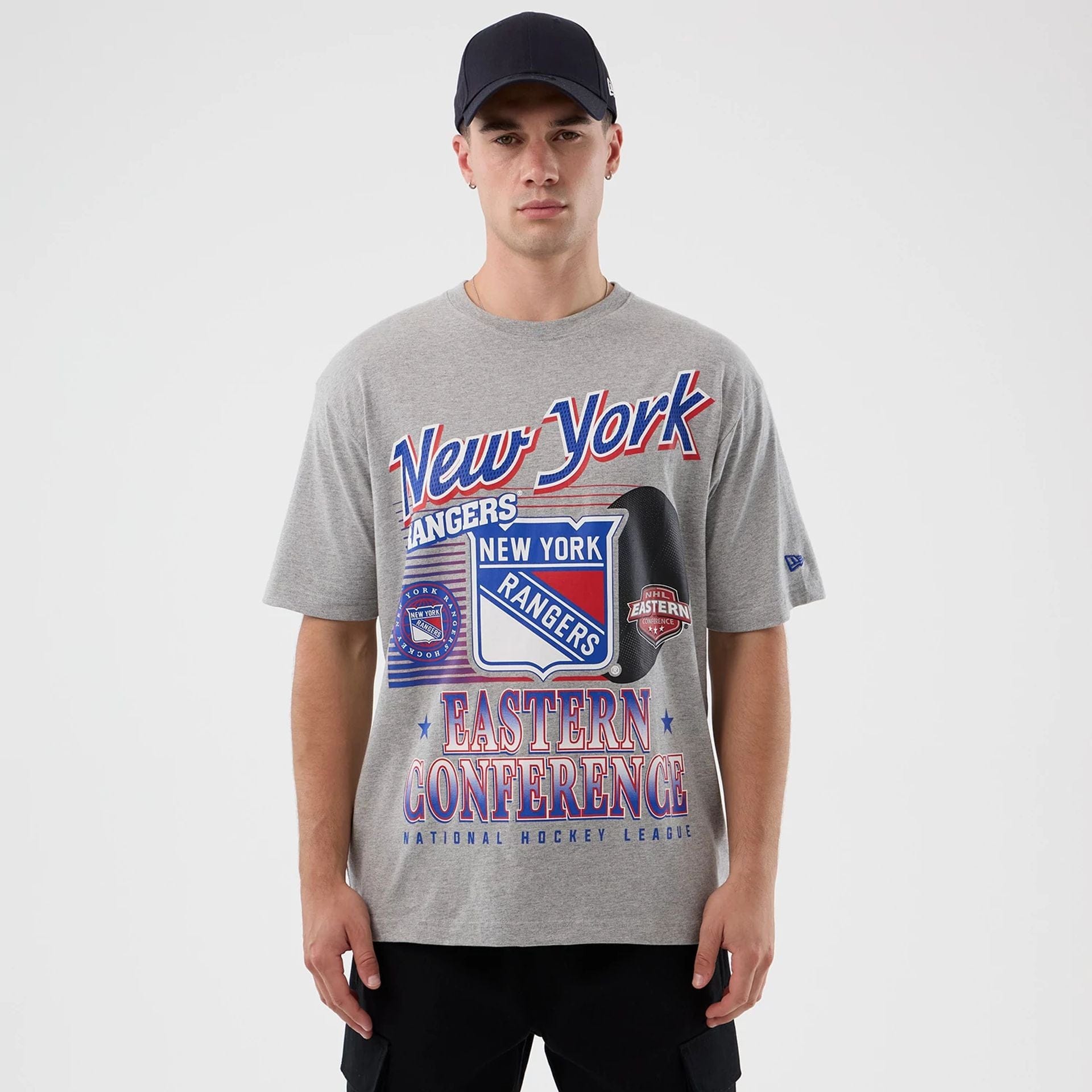 The Male model is wearing New York Rangers NHL Sport Classic Grey T-Shirt 1