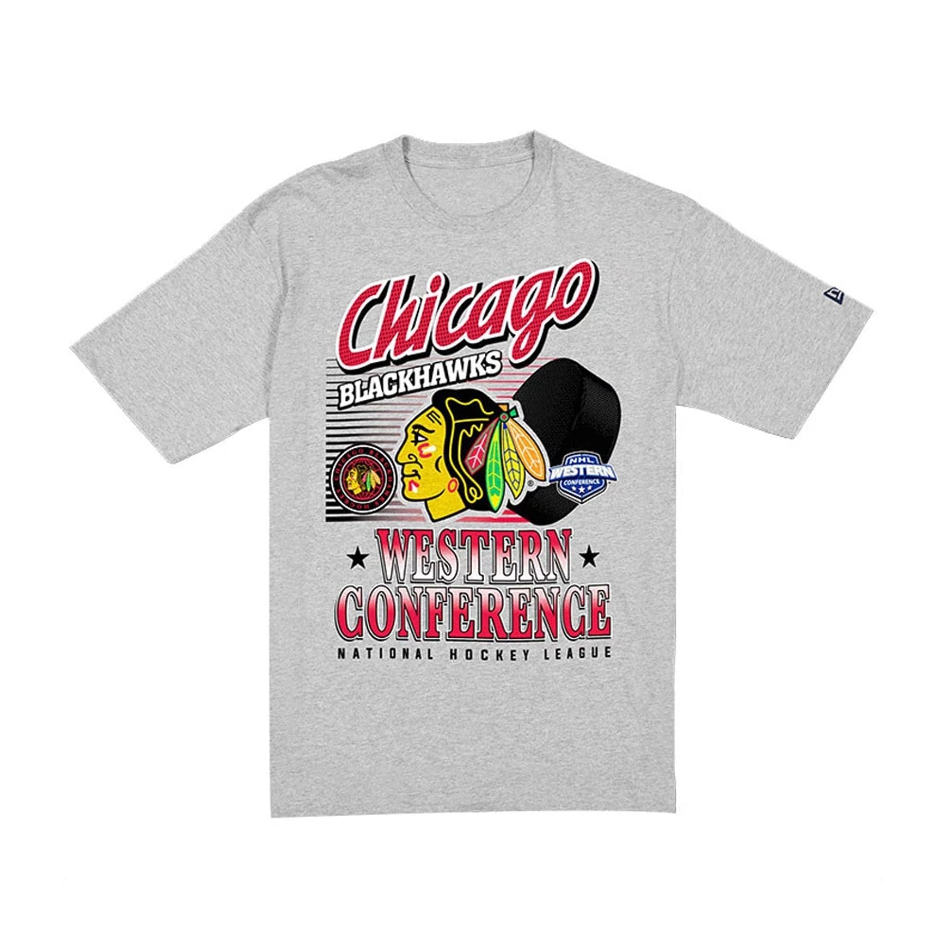 The Male model is wearing Chicago Blackhawks NHL Sport Classic Grey T-Shirt 6