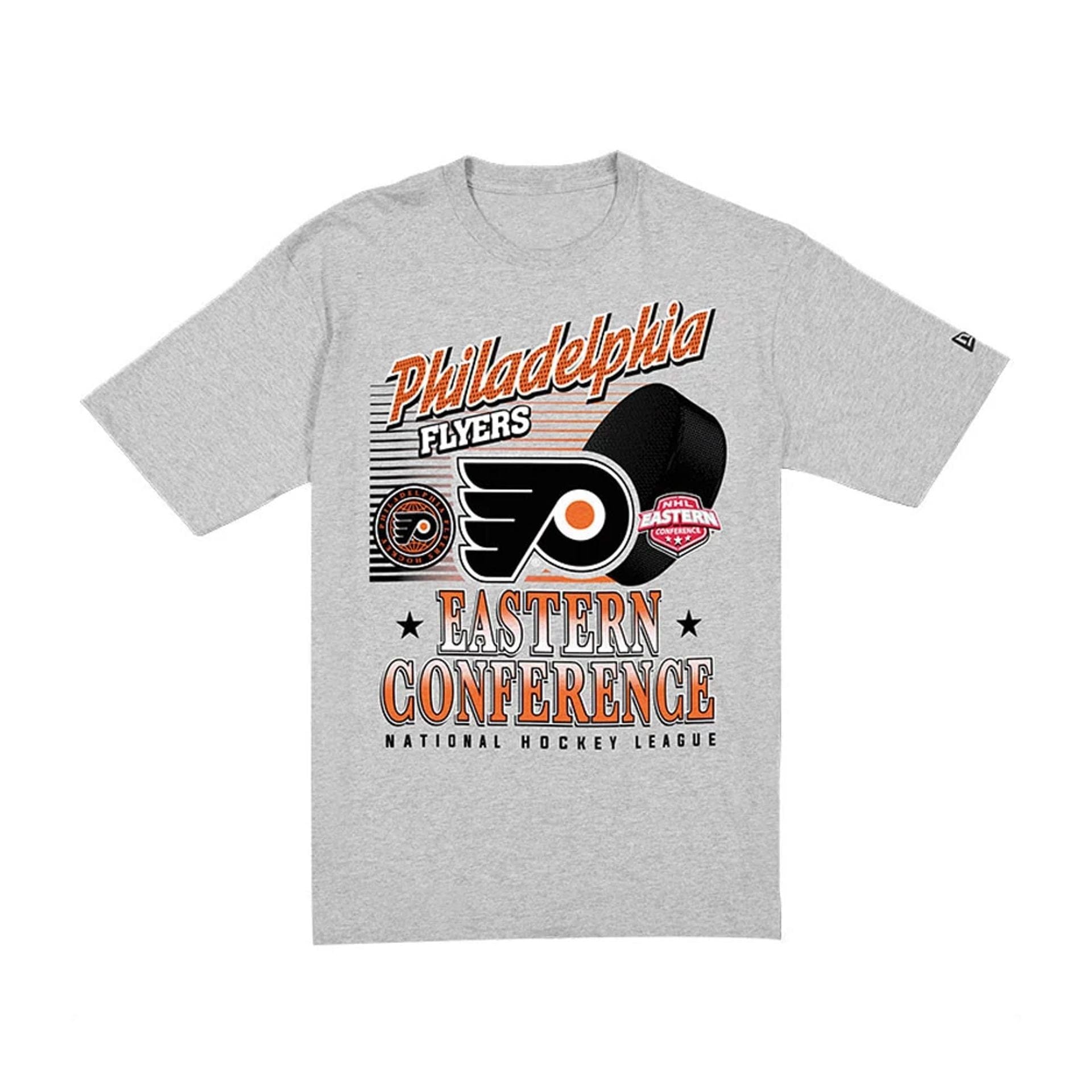 The Male model is wearing Philadelphia Flyers NHL Sport Classic Grey T-Shirt 6