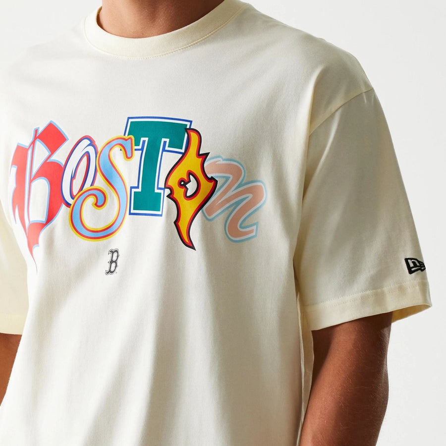 The Male model is wearing Boston Red Sox Life Graphic Cream T-Shirt 3