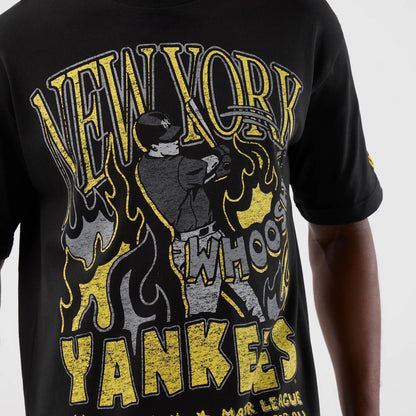 The Male model is wearing New York Yankees Player Life Graphic Black T-Shirt 3