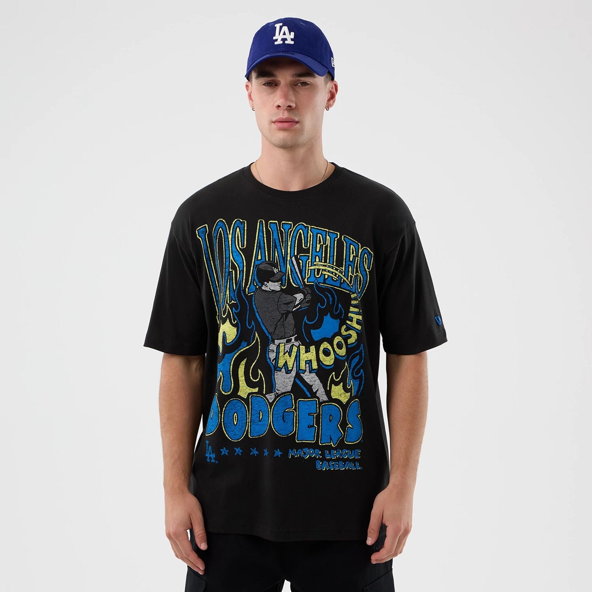 The Male model is wearing LA Dodgers Player Life Graphic Black T-Shirt 1
