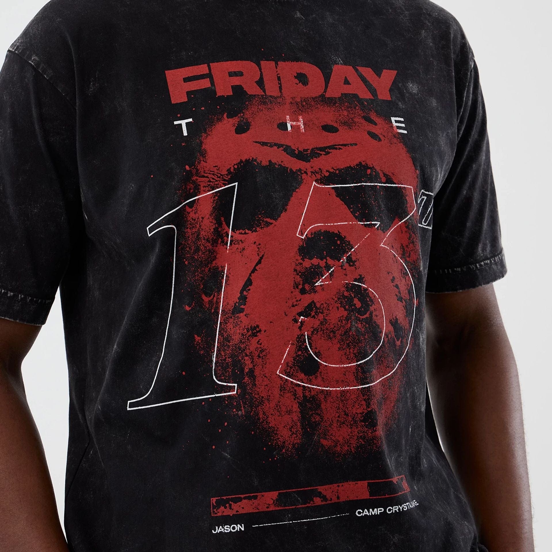 The Male model is wearing Friday The 13Th Life Graphic Black T-Shirt 3