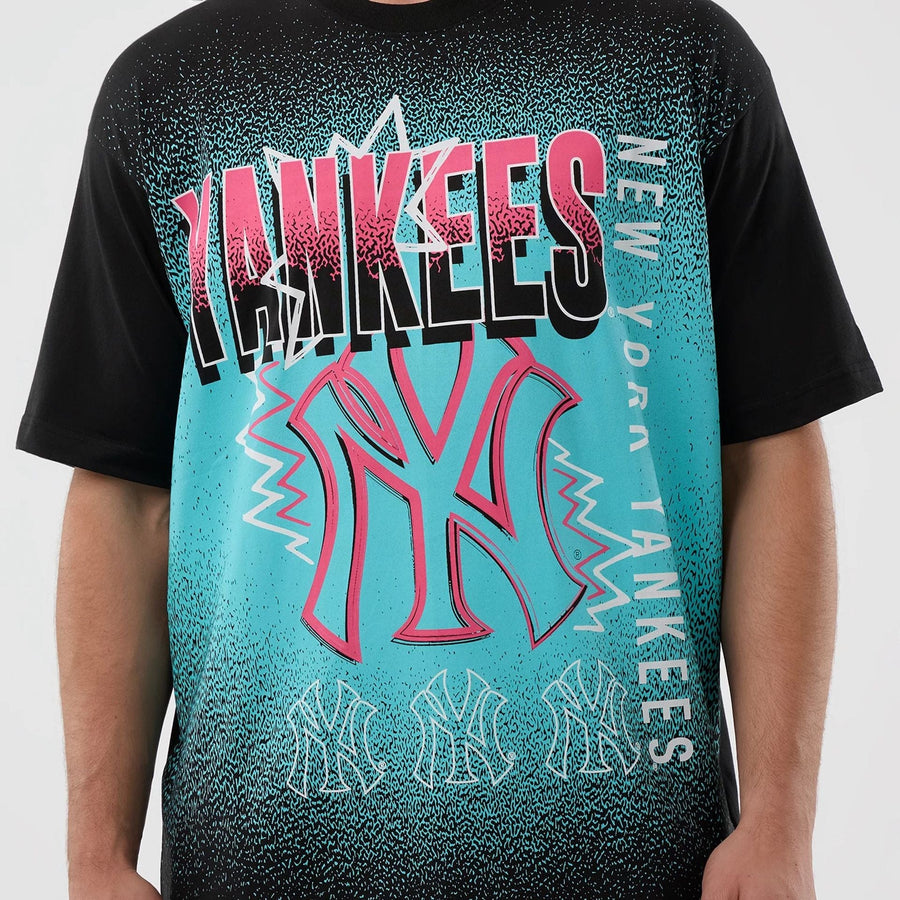 The Male model is wearing New York Yankees Life Graphic Black T-Shirt 3