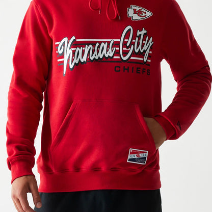 The Male model is wearing Kansas City Chiefs NFL Throwback Red Pullover Hoodie 3