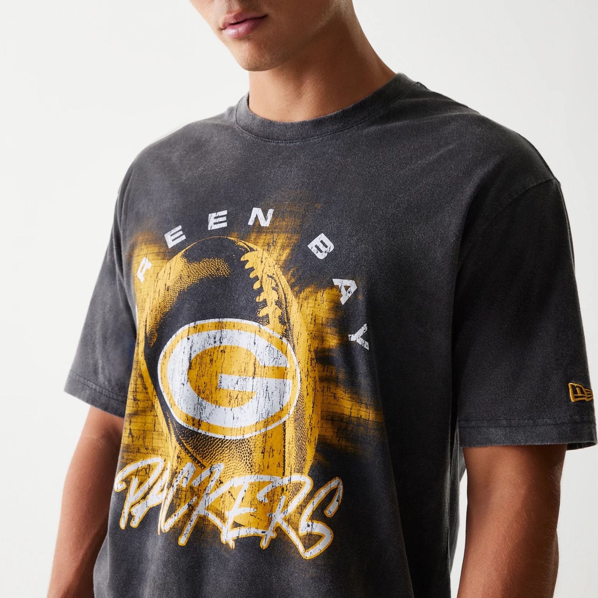 The Male model is wearing Green Bay Packers NFL Sport Night Black T-Shirt 2