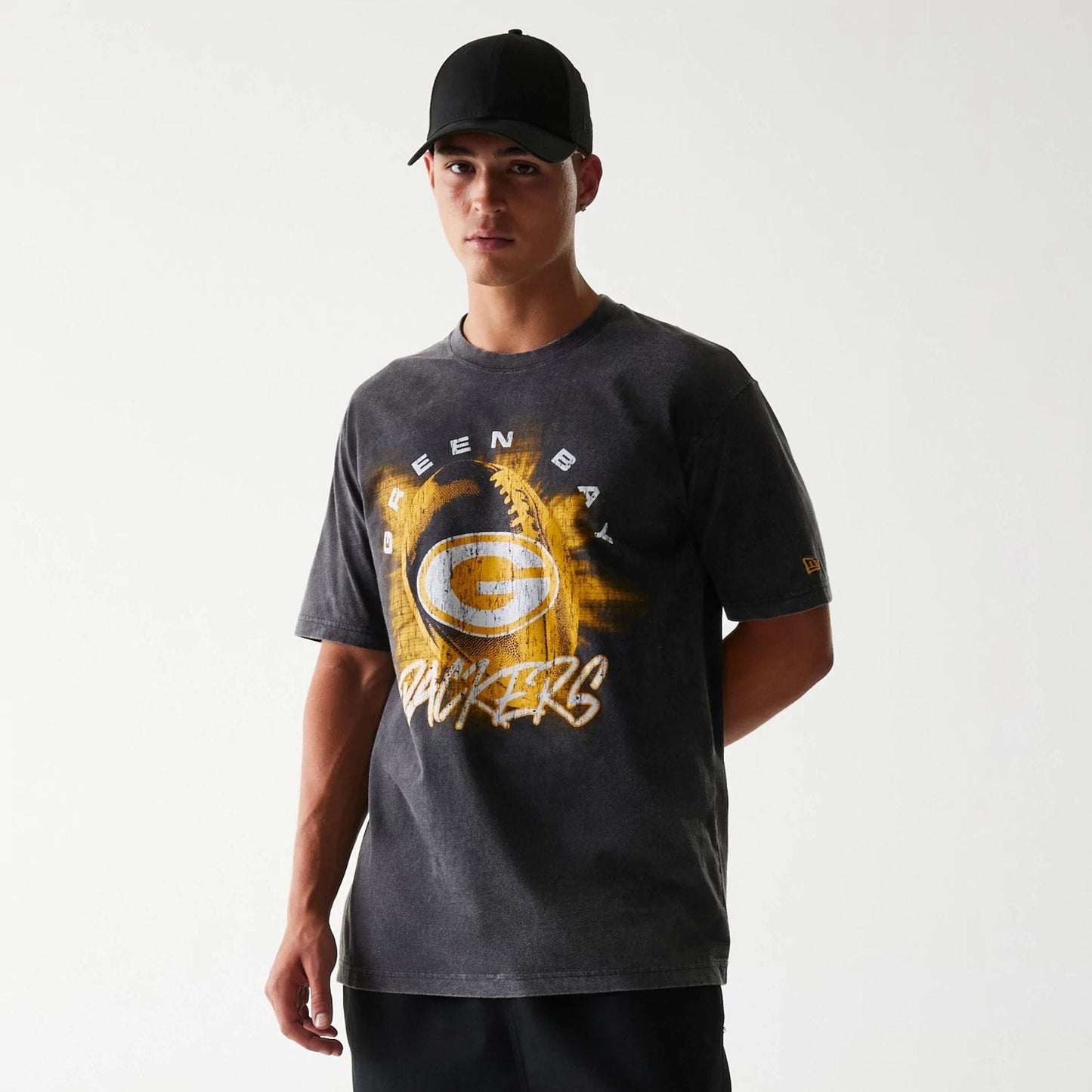 The Male model is wearing Green Bay Packers NFL Sport Night Black T-Shirt 1