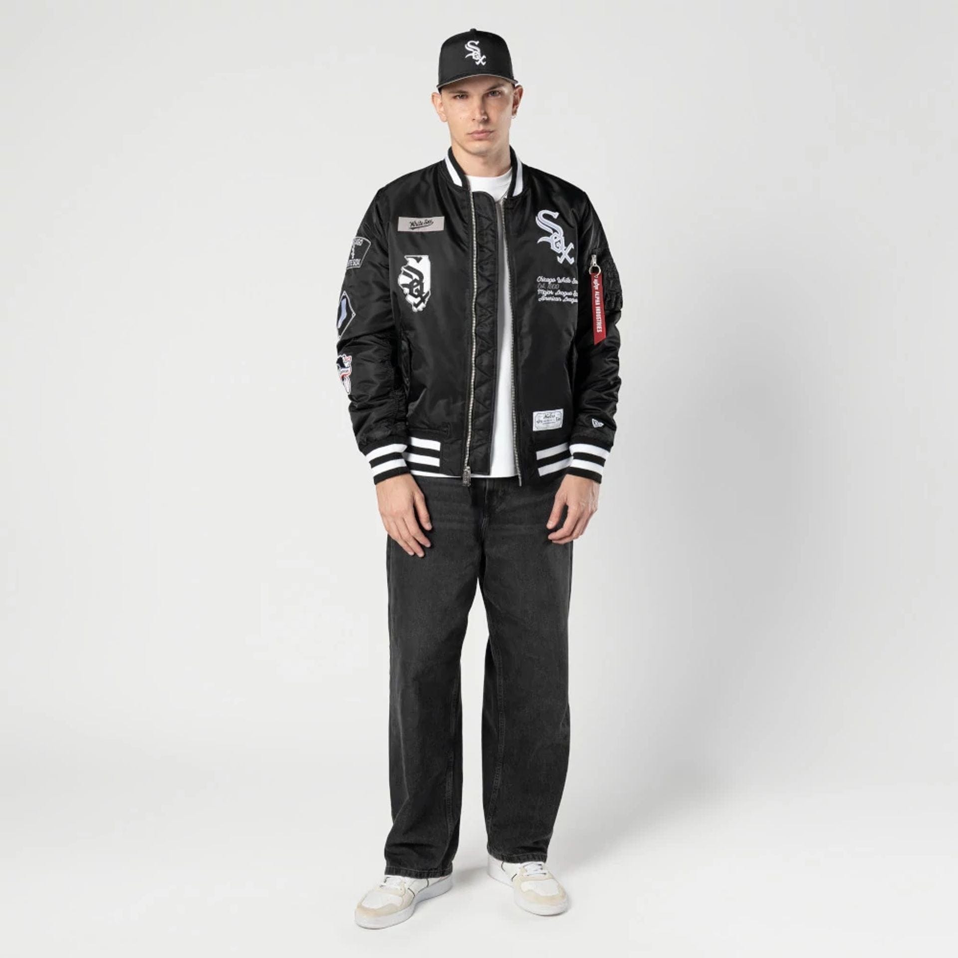 MLB X Alpha Chicago White Sox Black Bomber Jacket | NEC UK