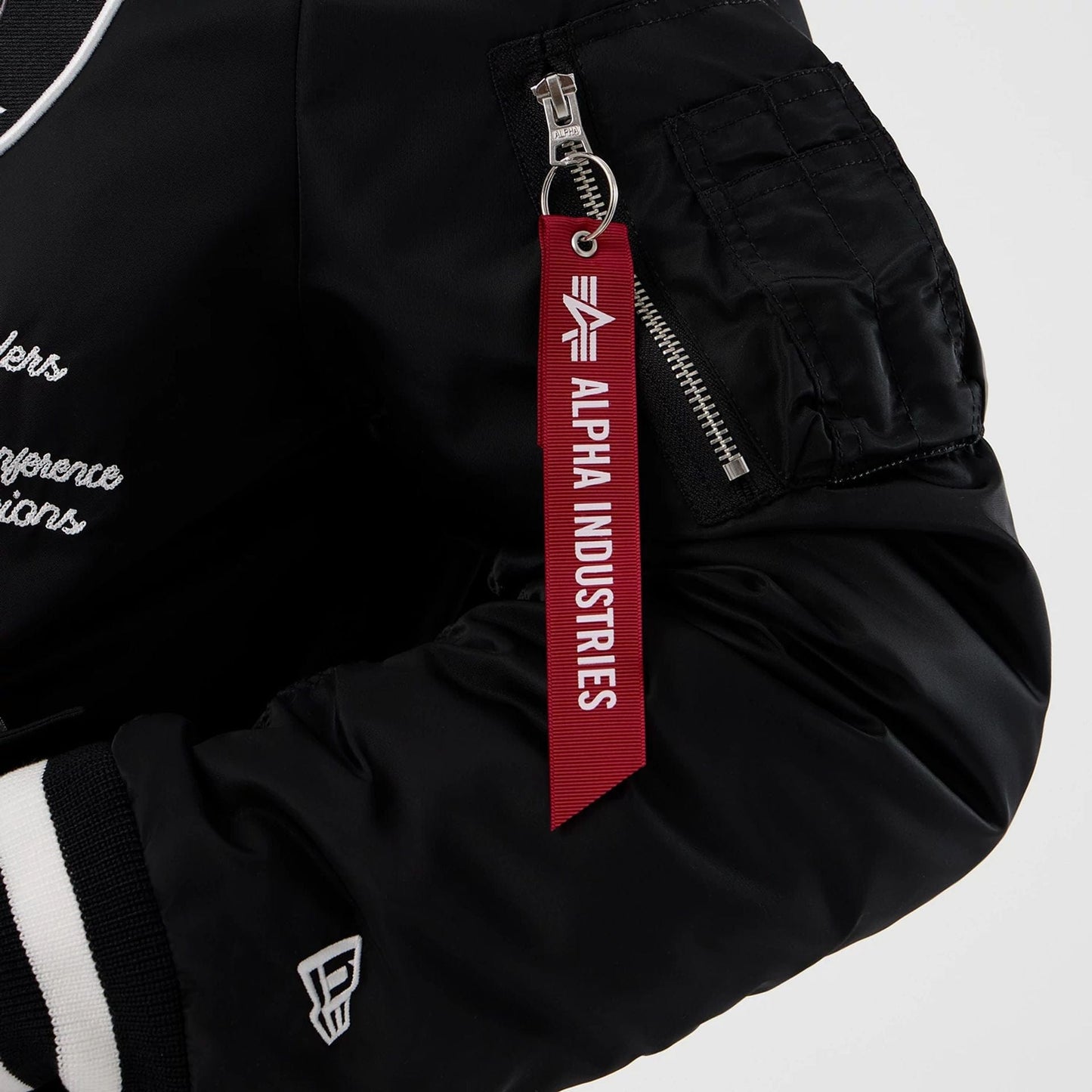 The Male model is wearing Las Vegas Raiders NFL x Alpha Black Jacket 5