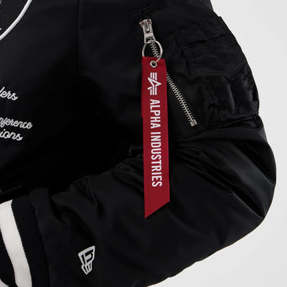 The Male model is wearing Las Vegas Raiders NFL x Alpha Black Jacket 5