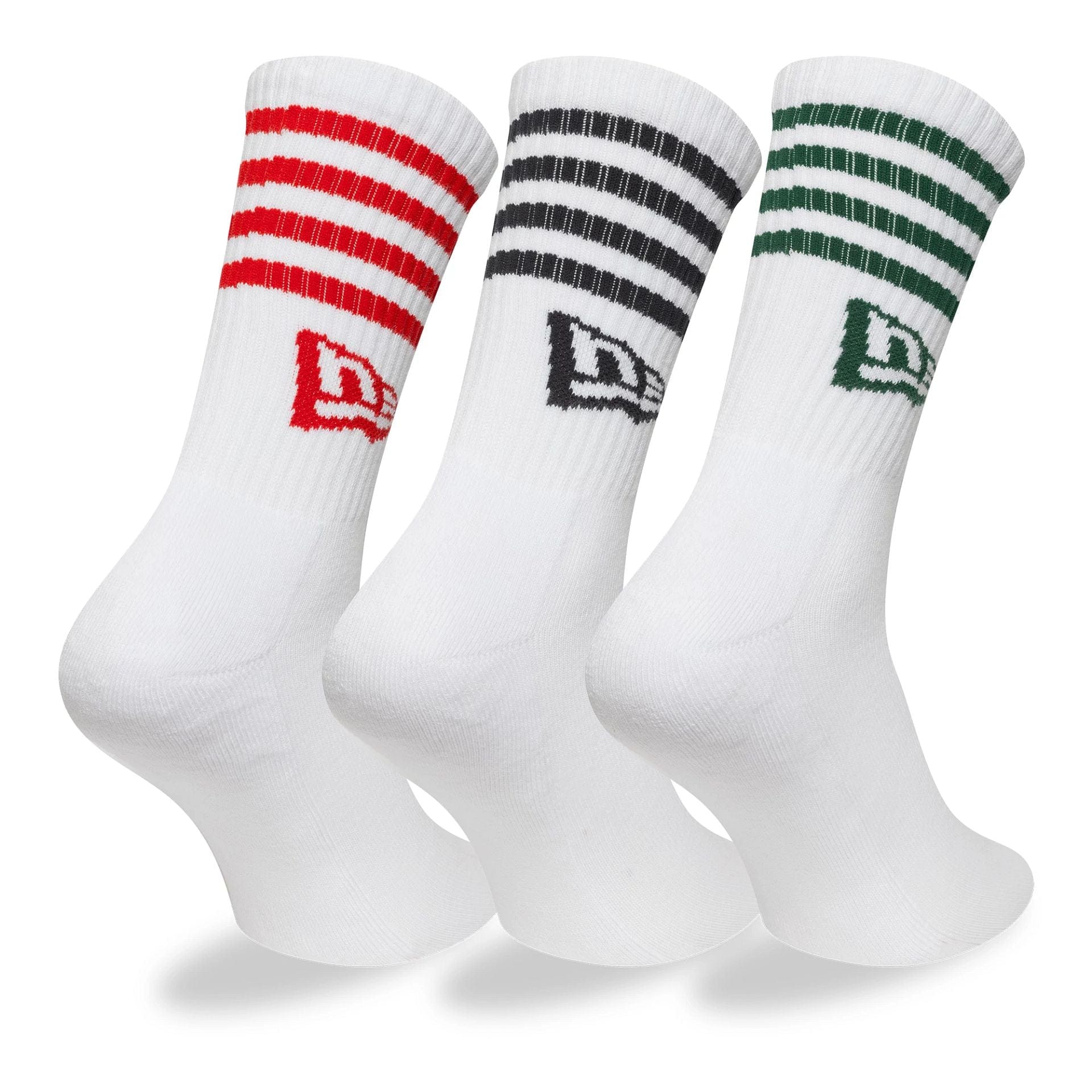 This is a New Era Stripe White 3 Pack Crew Socks 2