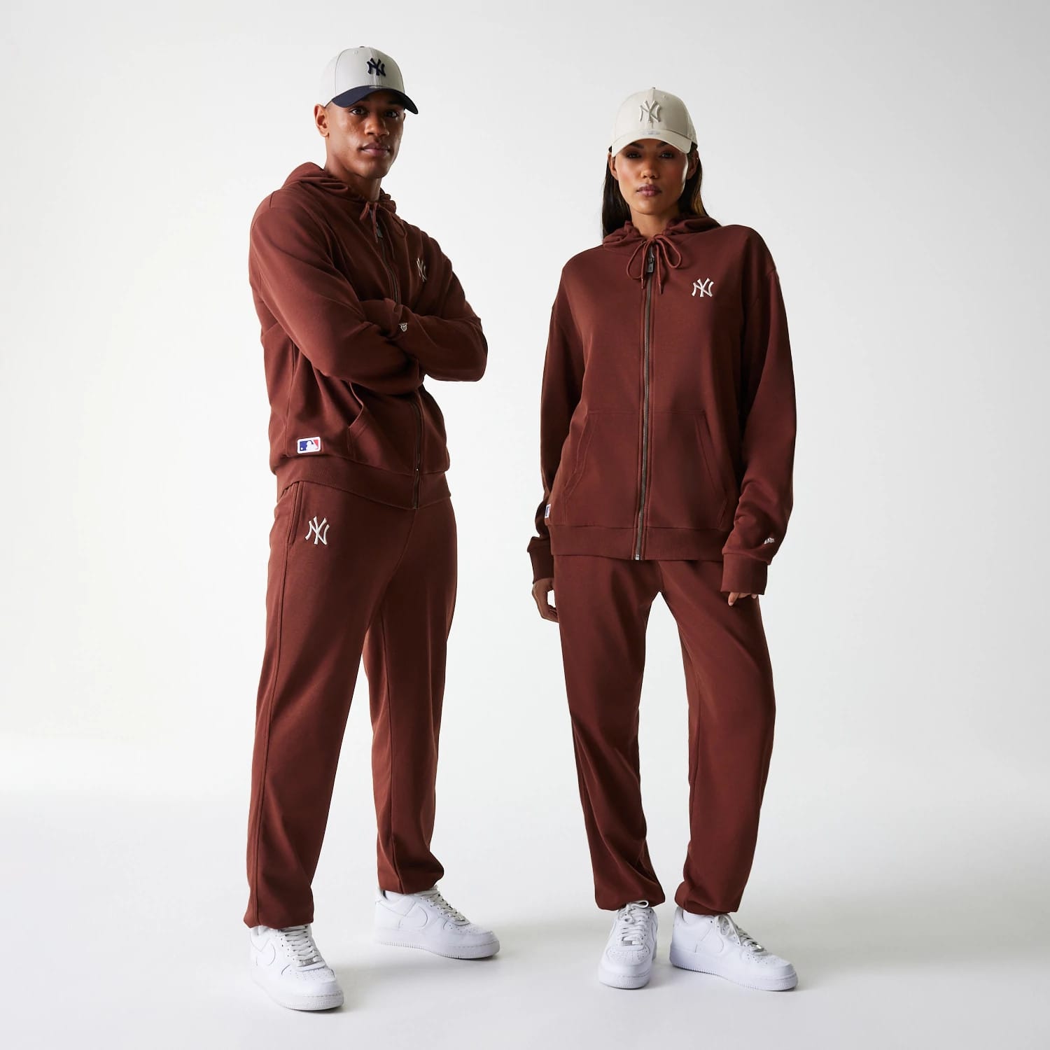 MLB Midi New York Yankees Brown Oversized Full Zip Hoodie | NEC UK