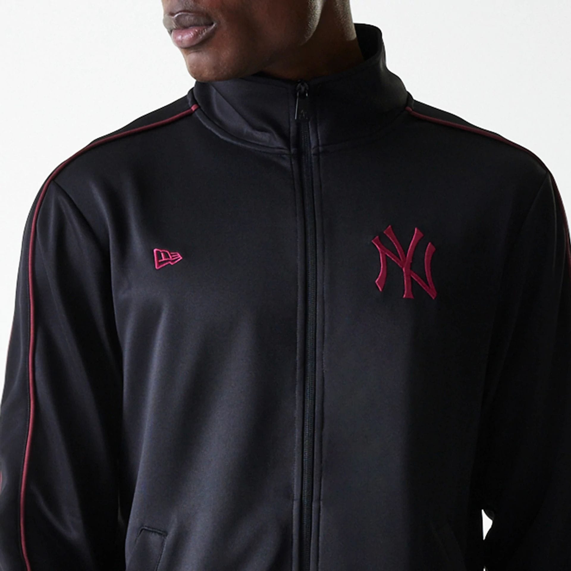 The Male model is wearing New York Yankees MLB Black Track Top 6