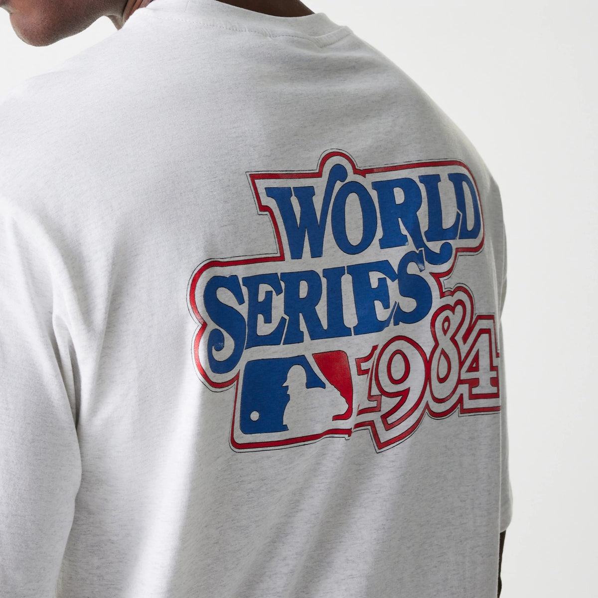 The Male model is wearing Detroit Tigers MLB World Series Pastel Grey Oversized T-Shirt 6