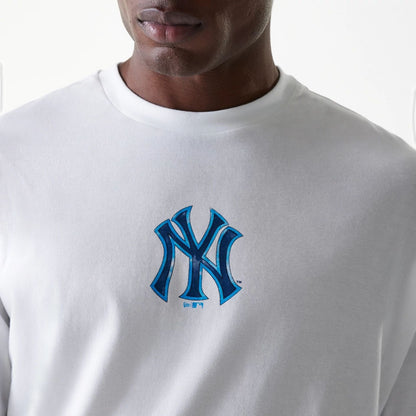The Male model is wearing New York Yankees MLB World Series White Oversized T-Shirt 4