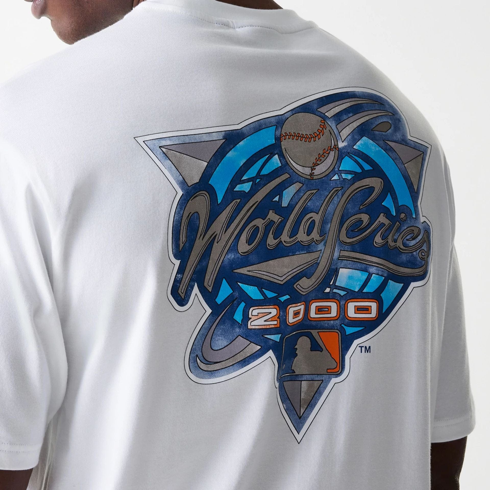 The Male model is wearing New York Yankees MLB World Series White Oversized T-Shirt 5