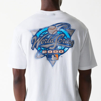 The Male model is wearing New York Yankees MLB World Series White Oversized T-Shirt 6