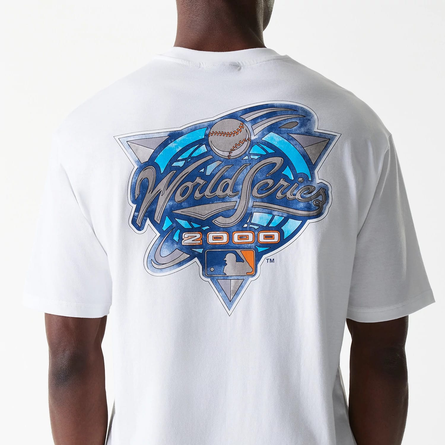 The Male model is wearing New York Yankees MLB World Series White Oversized T-Shirt 6