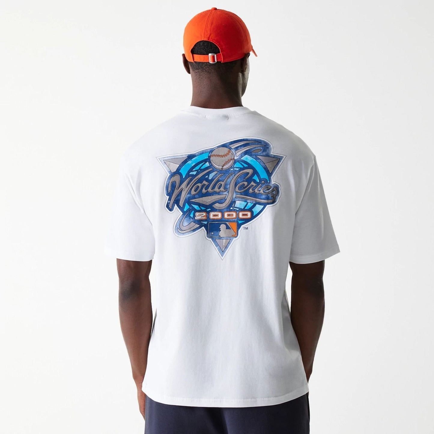 The Male model is wearing New York Yankees MLB World Series White Oversized T-Shirt 2