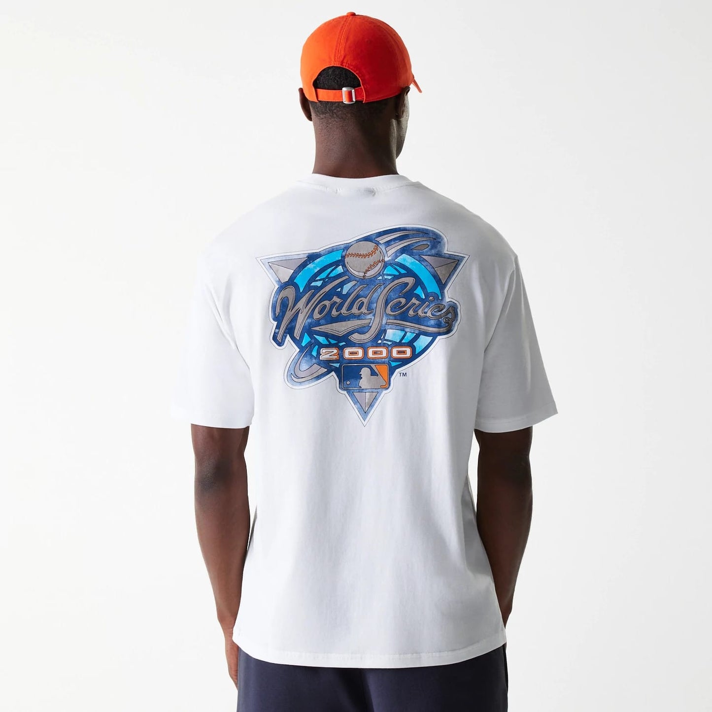 The Male model is wearing New York Yankees MLB World Series White Oversized T-Shirt 2