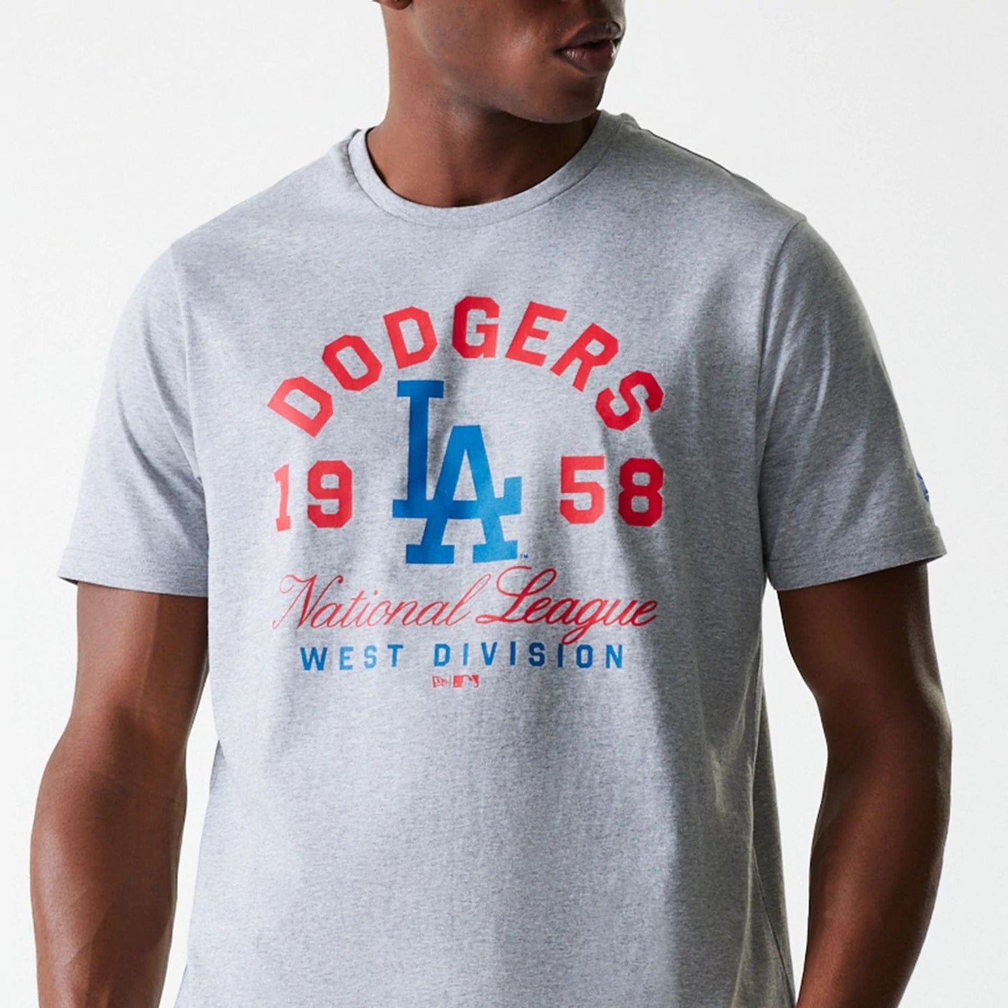 The Male model is wearing LA Dodgers MLB Wordmark Grey T-Shirt 3
