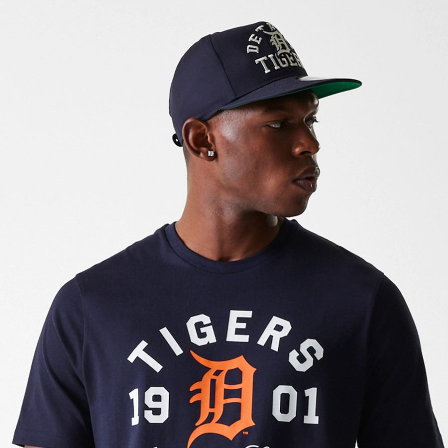 The Male model is wearing Detroit Tigers MLB Wordmark Navy T-Shirt 5
